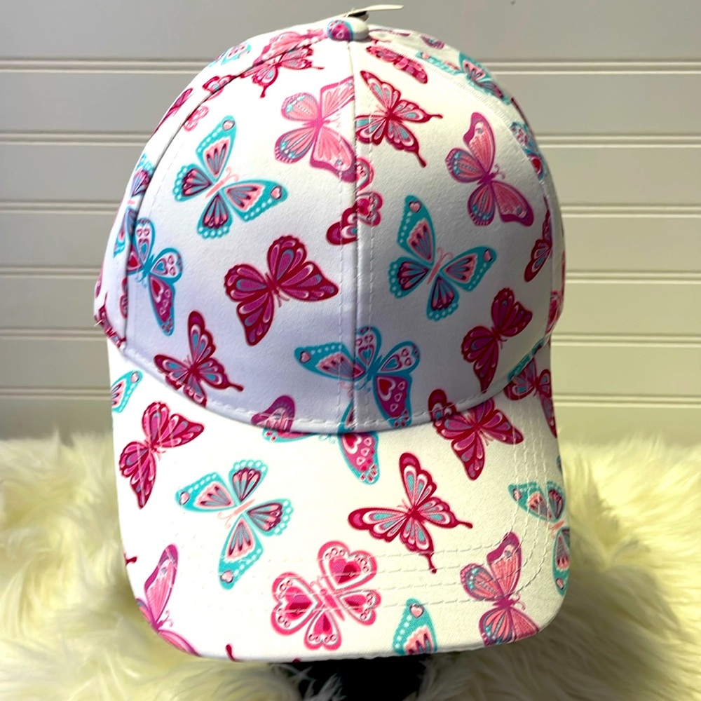 Butterfly 🦋 White with Multicolored Butterflies Baseball Cap